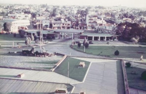 Figura 19- Vista desde o andar da Gastropediatria para a entrada principal do hospital e visão parcial da cidade de Haedo ao fundo.