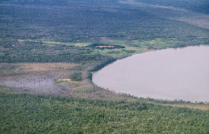 Figura 3- Vista aérea mais próxima da lagoa do Ipavu e da aldeia Camaiurá.