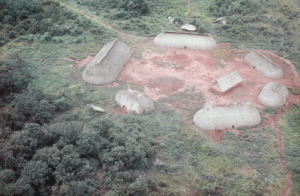 Figura 6- Vista aérea de 2 aldeias distintas do Alto Xingu. Notar a disposição circular das ocas e no centro do pátio observa-se a casa das flautas.