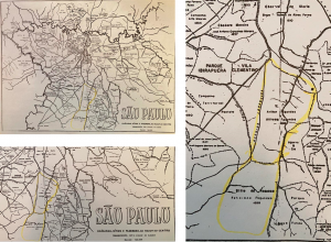 Figuras 21-22-23: Mapas da cidade de São Paulo em 1888 onde se pode identificar os sítios dos Fagundes (Arthur, Alfredo e Felício) na região da Vila Mariana. Alfredo foi meu bisavô.